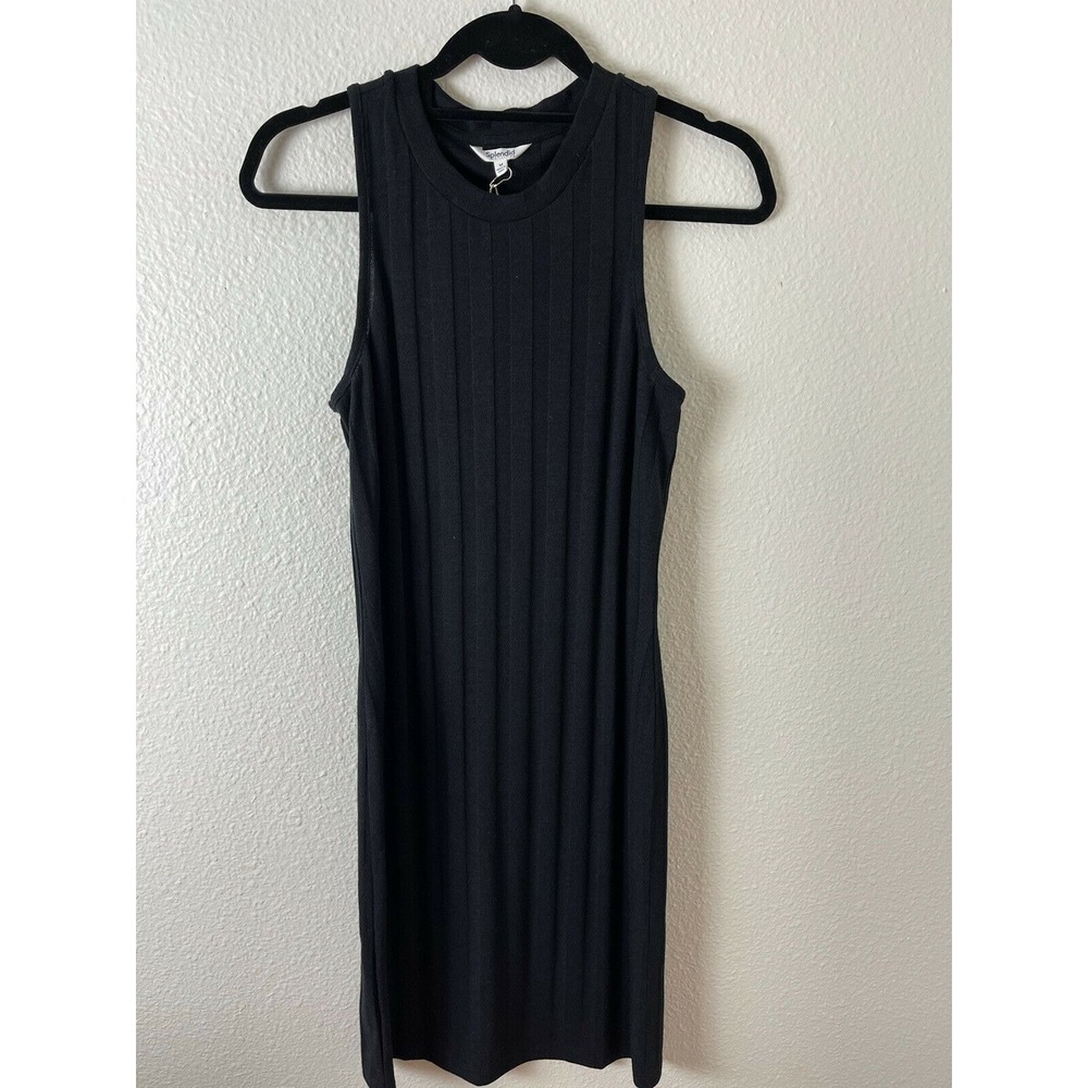 Splendid Collection Women's Ribbed Sleeveless Black Sweater Dress Sz Medium
